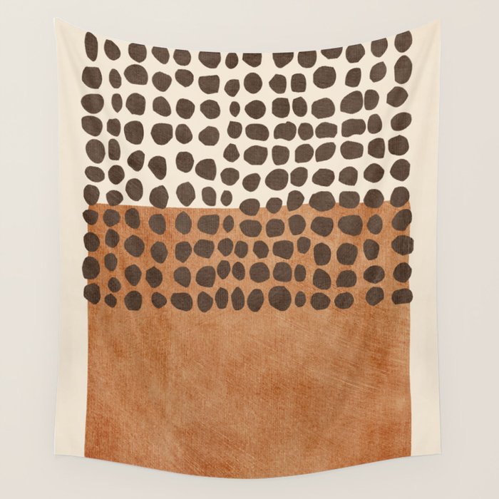 Rich Terracotta Black Dots Abstract Art Wall Tapestry Gallery Image 1
