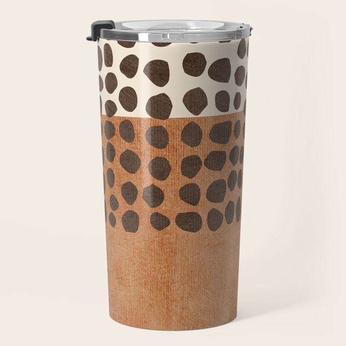 Rich Terracotta Black Dots Abstract Art Travel Mug Gallery Image 3