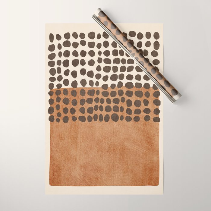 Rich Terracotta Black Dots Abstract Art Wrapping Paper Gallery Image 1