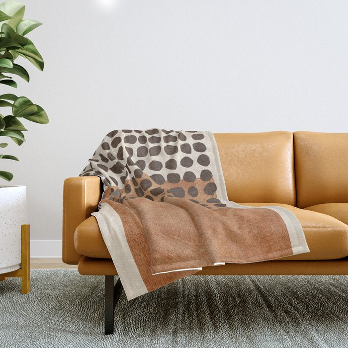 Rich Terracotta Black Dots Abstract Art Throw Blanket Gallery Image 1