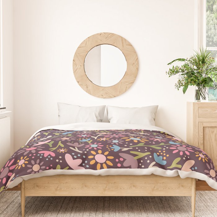 Ditsy Daisy Floral on Burgundy Duvet Cover Gallery Image 3