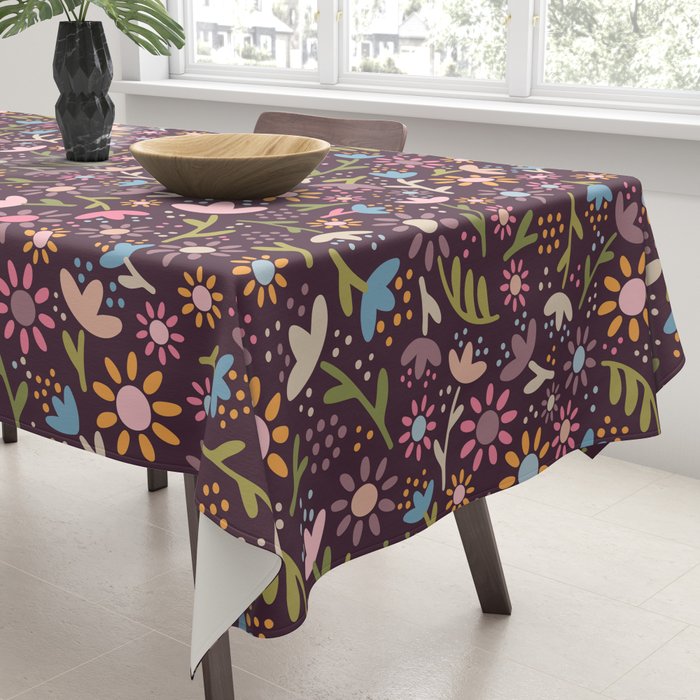 Ditsy Daisy Floral on Burgundy Tablecloth Gallery Image 3