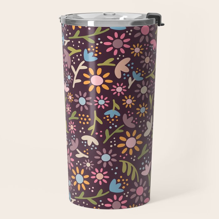 Ditsy Daisy Floral on Burgundy Travel Mug Gallery Image 2
