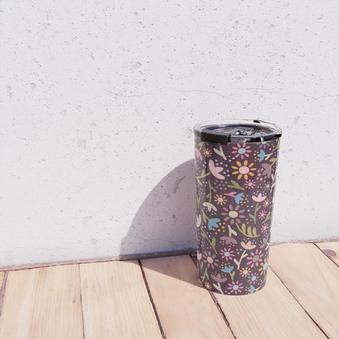 Ditsy Daisy Floral on Burgundy Travel Mug Gallery Image 4