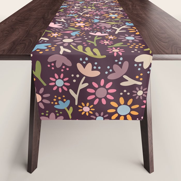 Ditsy Daisy Floral on Burgundy Table Runner Gallery Image 1