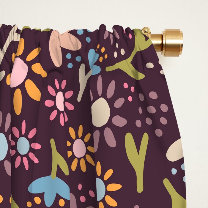 Ditsy Daisy Floral on Burgundy Window Curtain Gallery Image 2