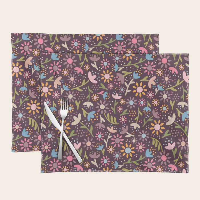 Ditsy Daisy Floral on Burgundy Placemat Gallery Image 1