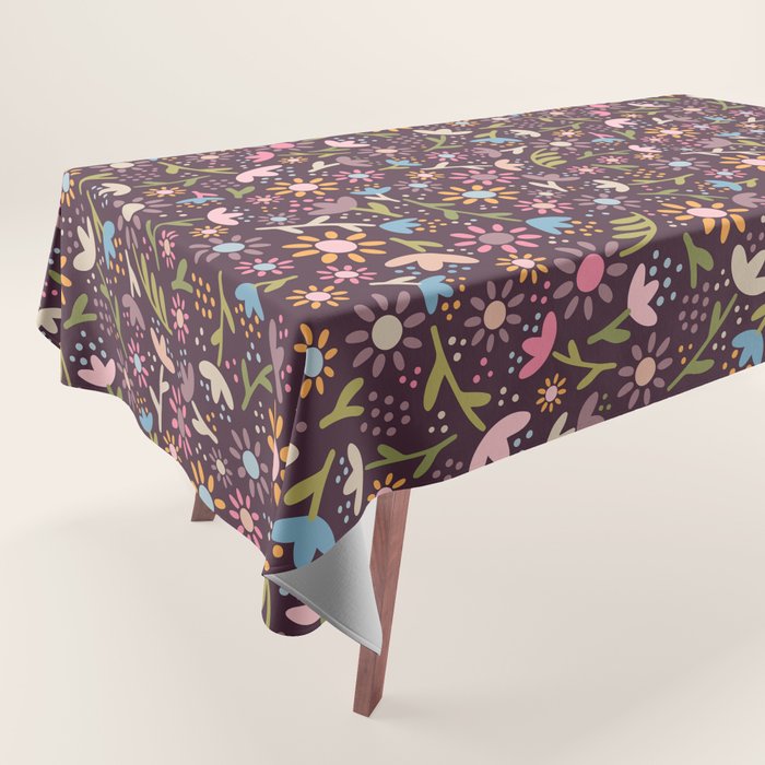 Ditsy Daisy Floral on Burgundy Tablecloth Gallery Image 1
