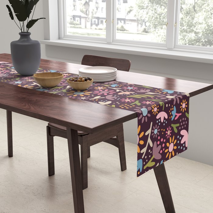 Ditsy Daisy Floral on Burgundy Table Runner Gallery Image 2