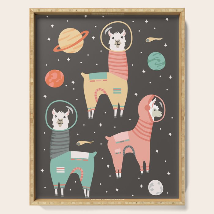 Astronaut Llamas in Space Serving Tray Gallery Image 1