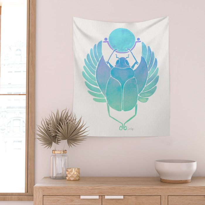 Egyptian Scarab - Turquoise OmbrÃ© Wall Tapestry Gallery Image 2