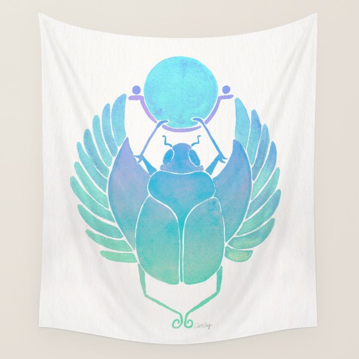 Egyptian Scarab - Turquoise OmbrÃ© Wall Tapestry Gallery Image 4