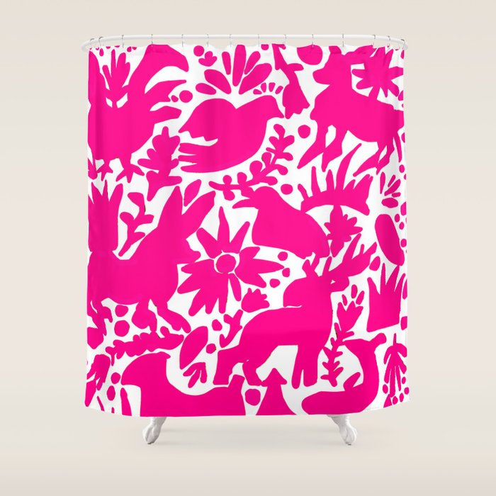 Hot Pink Otomi Bright Pattern Shower Curtain Gallery Image 1