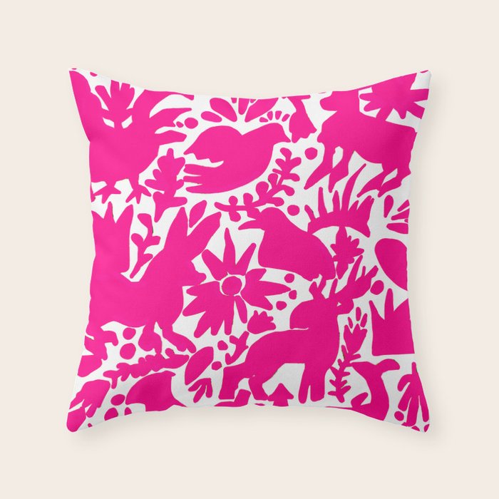Hot Pink Otomi Bright Pattern Throw Pillow Gallery Image 6