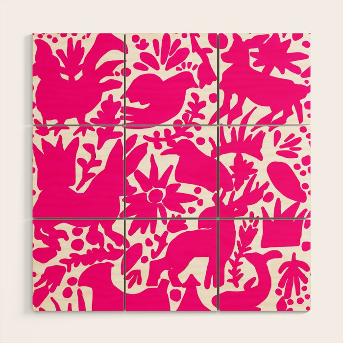 Hot Pink Otomi Bright Pattern Wood Wall Art Gallery Image 1
