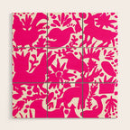 Hot Pink Otomi Bright Pattern Wood Wall Art Gallery Image 1