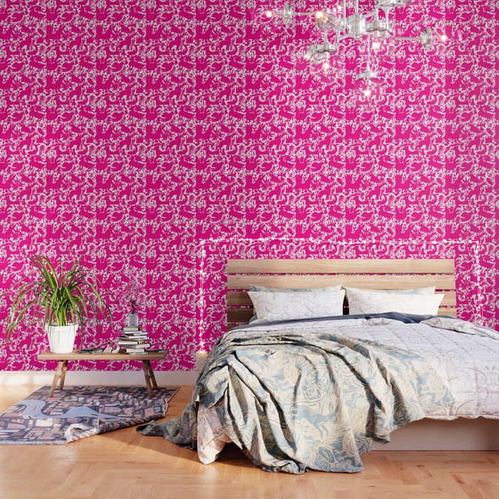 Hot Pink Otomi Bright Pattern Wallpaper Gallery Image 1