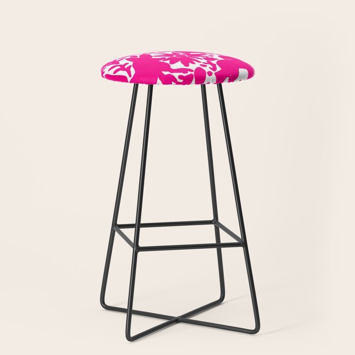 Hot Pink Otomi Bright Pattern Stool Gallery Image 1