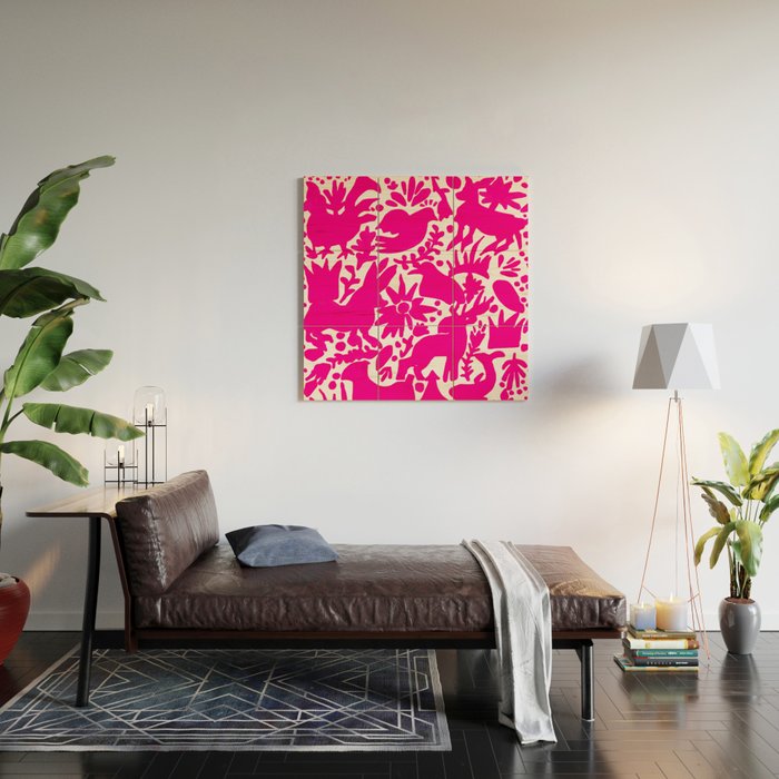 Hot Pink Otomi Bright Pattern Wood Wall Art Gallery Image 2
