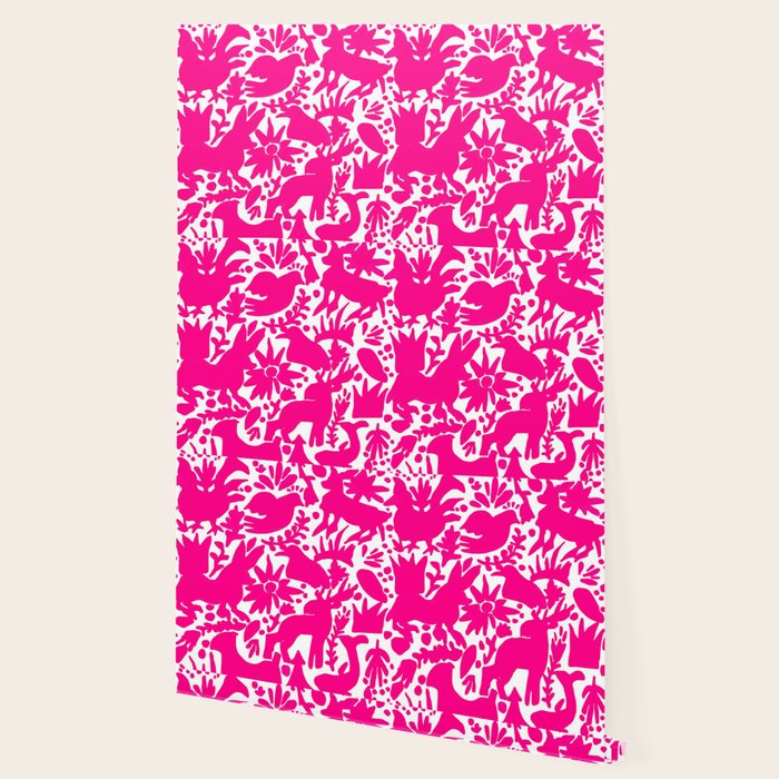 Hot Pink Otomi Bright Pattern Wallpaper Gallery Image 2