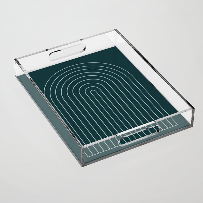 Minimal Arch XXXVIII Dark Teal Green Modern Geometric Lines Acrylic Tray Gallery Image 1