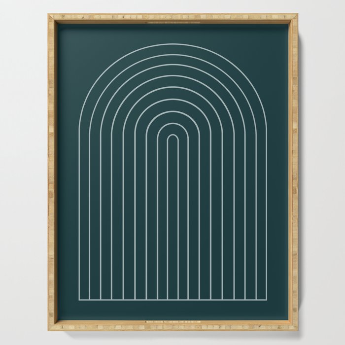Minimal Arch XXXVIII Dark Teal Green Modern Geometric Lines Serving Tray Gallery Image 1