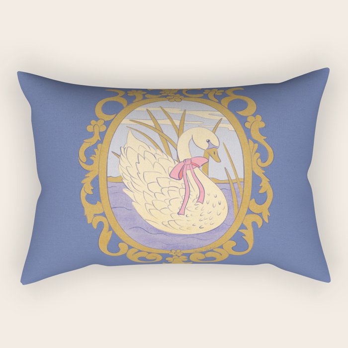 Whimsical Swan with Bow Cottagecore Fairytale Storybook Nursery Wall Art Rectangular Pillow Gallery Image 2