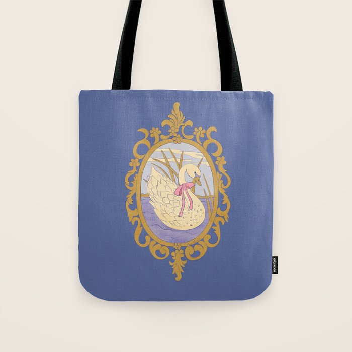 Whimsical Swan with Bow Cottagecore Fairytale Storybook Nursery Wall Art Tote Bag Gallery Image 1