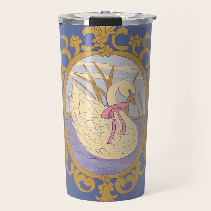 Whimsical Swan with Bow Cottagecore Fairytale Storybook Nursery Wall Art Travel Mug Gallery Image 1