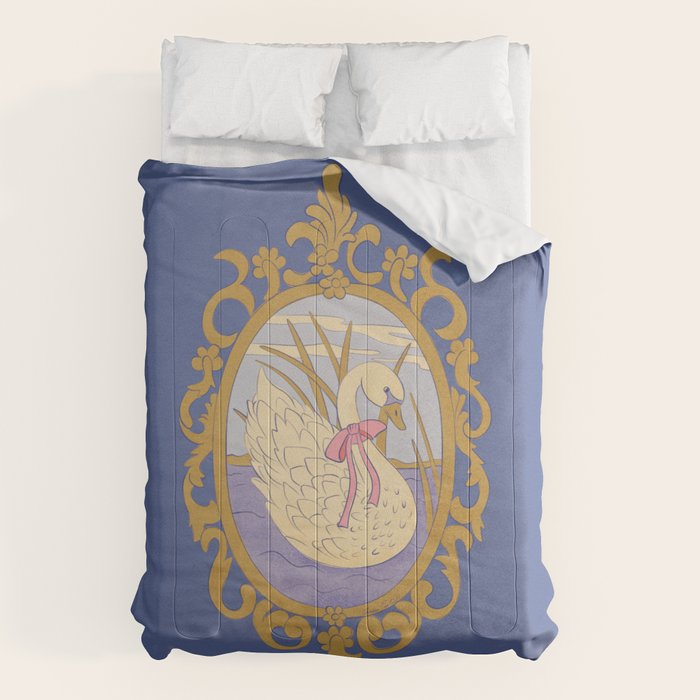 Whimsical Swan with Bow Cottagecore Fairytale Storybook Nursery Wall Art Comforter Gallery Image 6