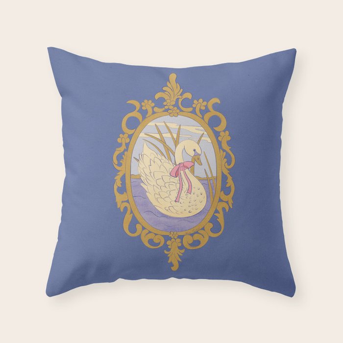 Whimsical Swan with Bow Cottagecore Fairytale Storybook Nursery Wall Art Throw Pillow Gallery Image 6