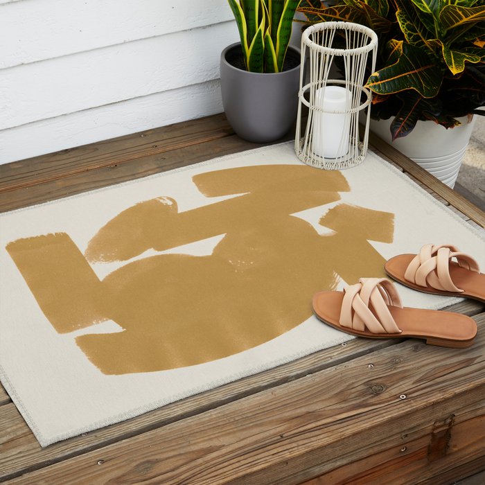 Abstract Paint Form 1 - Gold Yellow Outdoor Rug Gallery Image 2