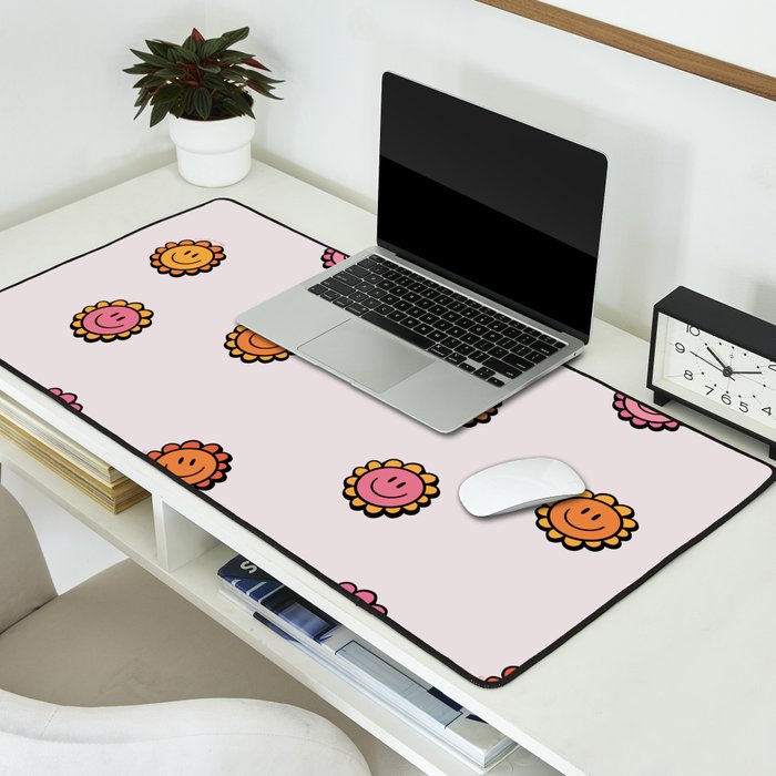 Happy Flower Print in Cream Desk Mat Gallery Image 2