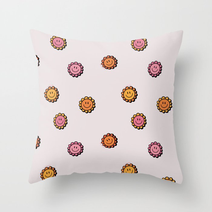 Happy Flower Print in Cream Throw Pillow Gallery Image 6