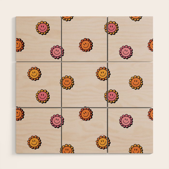 Happy Flower Print in Cream Wood Wall Art Gallery Image 1