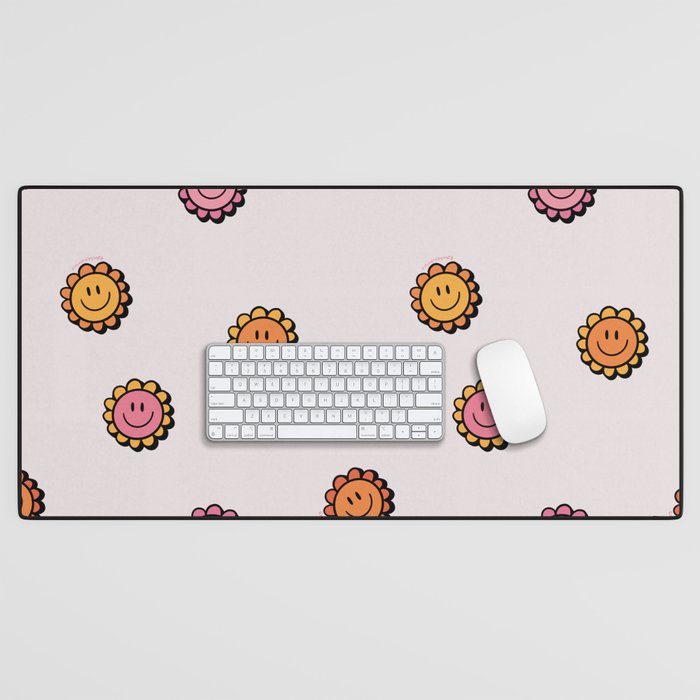 Happy Flower Print in Cream Desk Mat Gallery Image 1