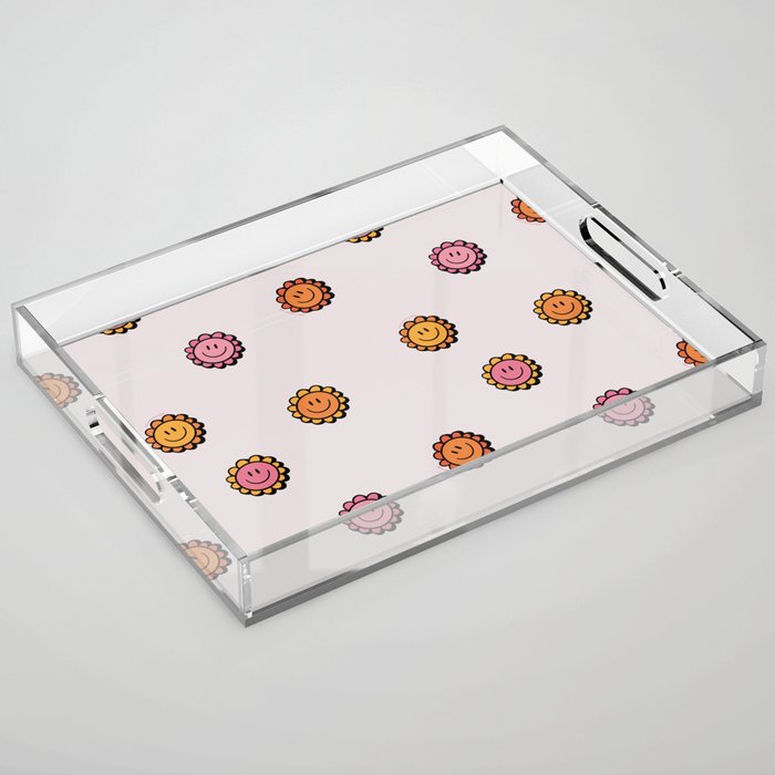 Happy Flower Print in Cream Acrylic Tray Gallery Image 1
