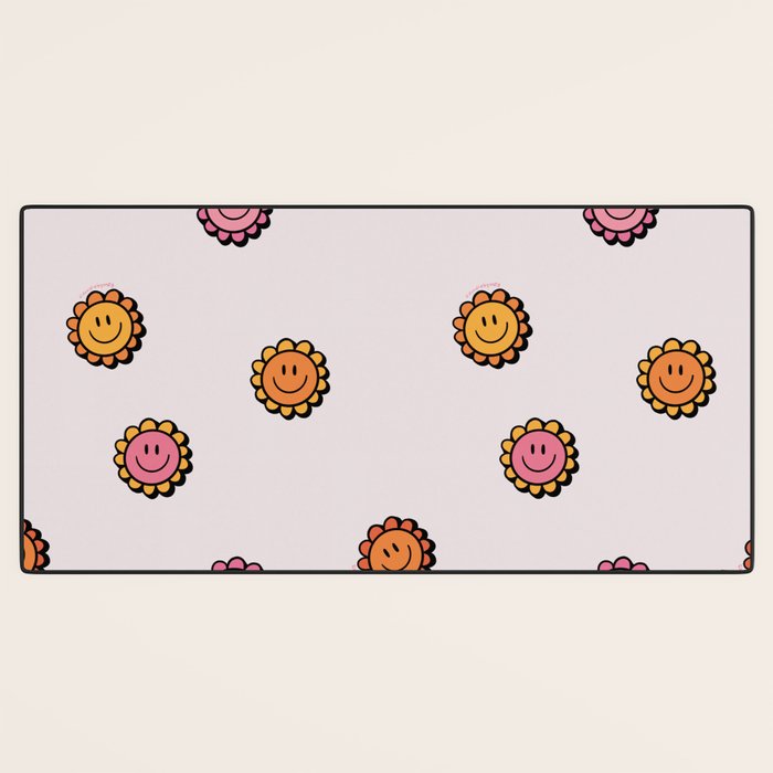 Happy Flower Print in Cream Desk Mat Gallery Image 3