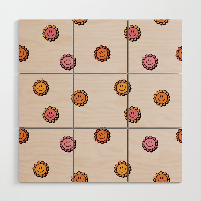 Happy Flower Print in Cream Wood Wall Art Gallery Image 1