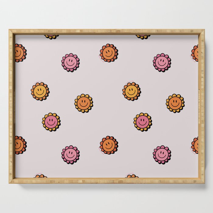 Happy Flower Print in Cream Serving Tray Gallery Image 1