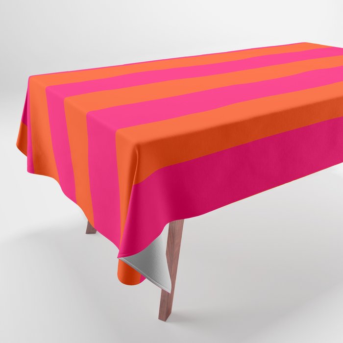Bright Neon Pink and Orange Horizontal Cabana Tent Stripes Tablecloth Gallery Image 1