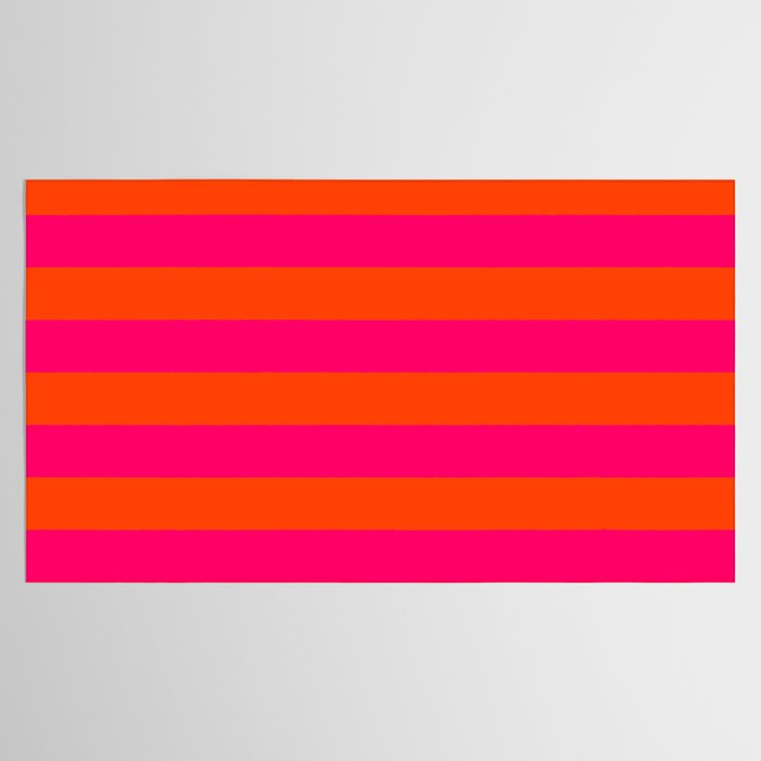 Bright Neon Pink and Orange Horizontal Cabana Tent Stripes Tablecloth Gallery Image 2