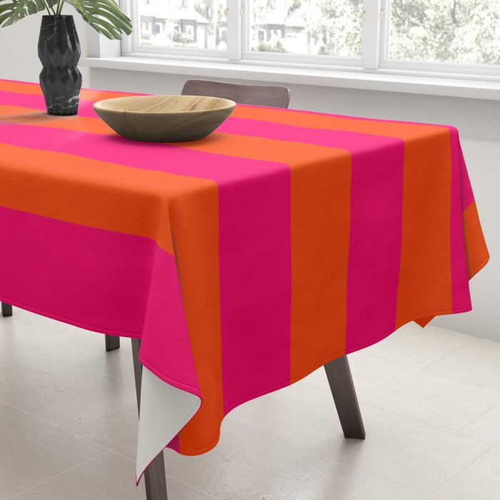 Bright Neon Pink and Orange Horizontal Cabana Tent Stripes Tablecloth Gallery Image 3