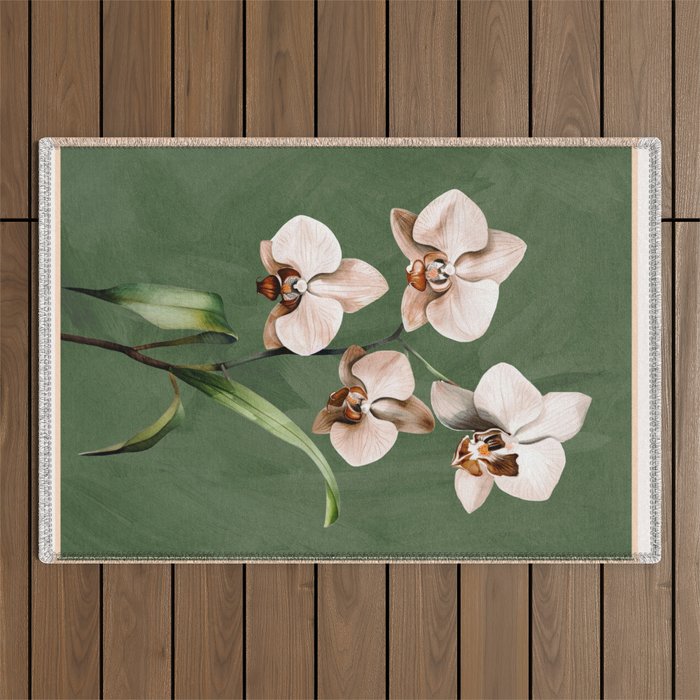 White Orchid Floral Art 4  Outdoor Rug Gallery Image 1