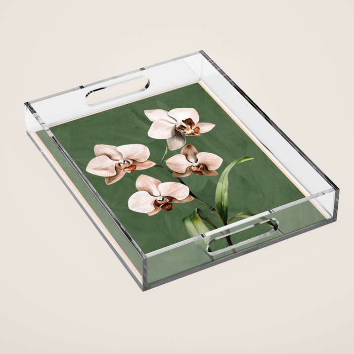 White Orchid Floral Art 4  Acrylic Tray Gallery Image 1