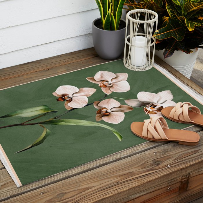 White Orchid Floral Art 4  Outdoor Rug Gallery Image 2