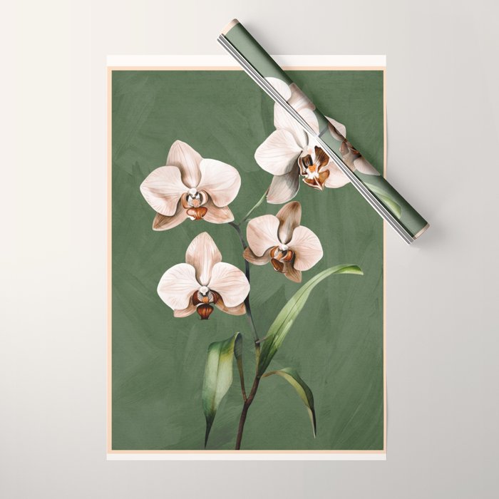 White Orchid Floral Art 4  Wrapping Paper Gallery Image 1