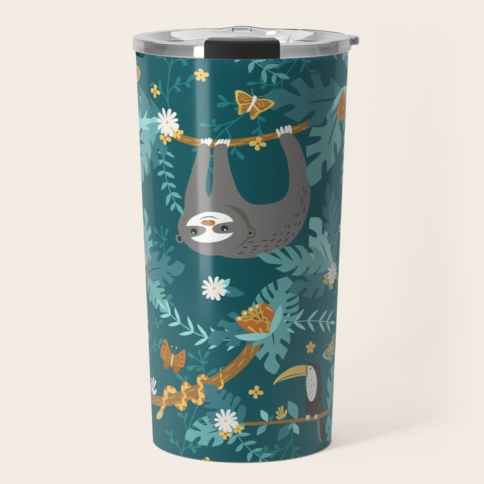 Sloth Hanging in a Teal Forest Travel Mug Gallery Image 1