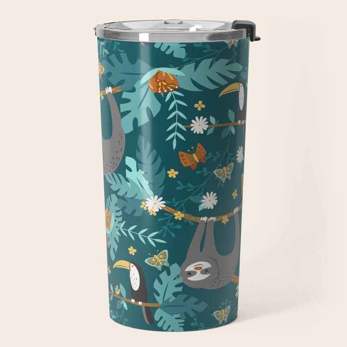 Sloth Hanging in a Teal Forest Travel Mug Gallery Image 2