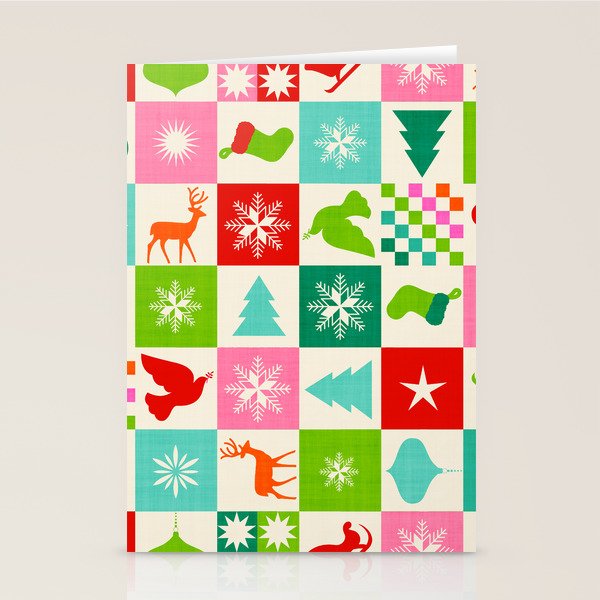 Retro Ditsy Holiday Icons Check pattern - candy Stationery Card Gallery Image 2